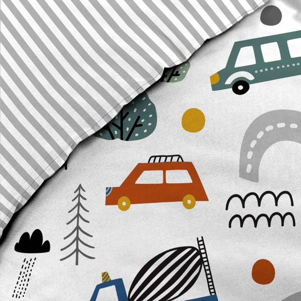 Set copripiumino e federa da bambini bianco in cotone per letto singolo 140x200 cm Pti Bolide – douceur d'intérieur-image-1