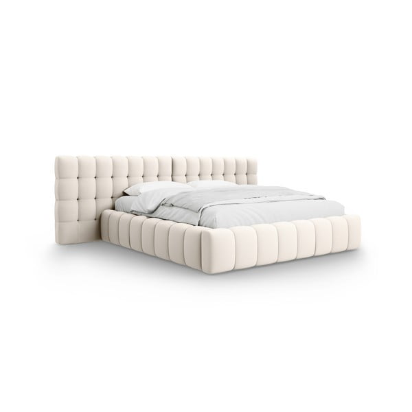 Letto matrimoniale imbottito crema con contenitore e griglia 160x200 cm Mamaia - Micadoni Home