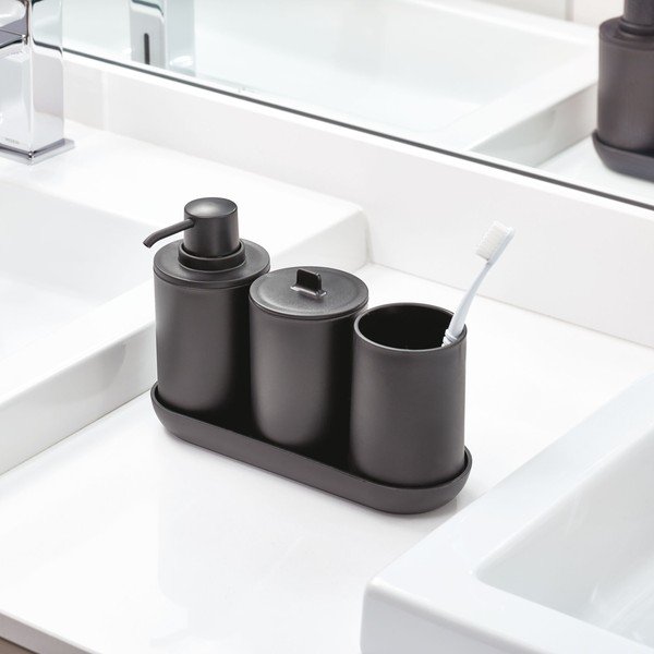 Set di accessori da bagno in plastica nera Cade - iDesign-image-1