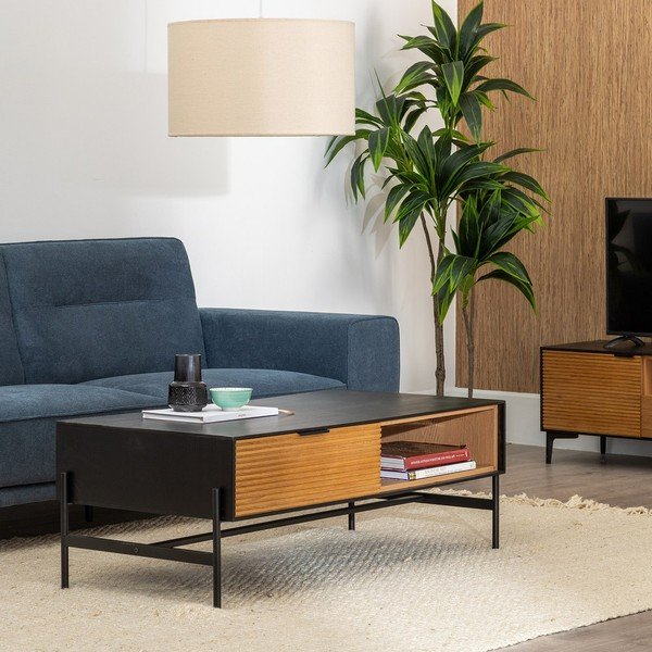 Tavolino in frassino nero e cassetti in legno naturale 60x124 cm Orleans - Ixia-image-2