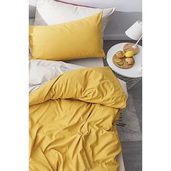 Lenzuolo matrimoniale in cotone giallo e panna / lenzuolo matrimoniale esteso 200x220 cm - Mila Home-image-4