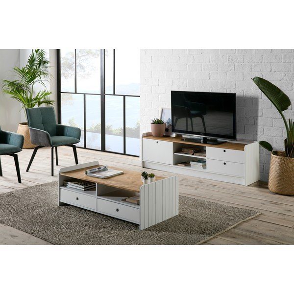 Tavolino bianco con piano in legno di pino Monte - Marckeric-image-4