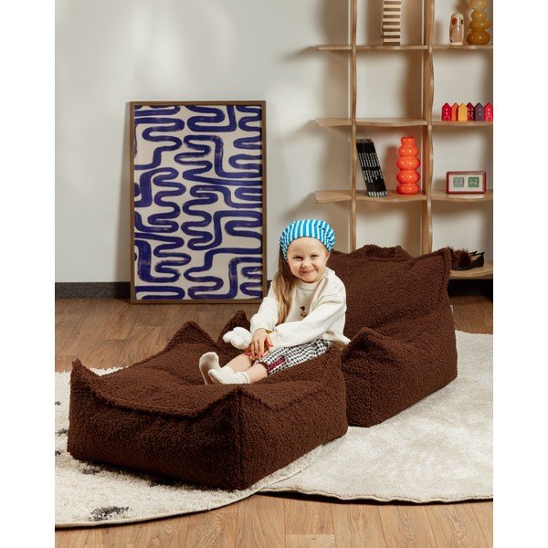 Pouf a sacco per bambini marrone scuro con rivestimento in bouclé Warm Hazel – Wigiwama-image-3