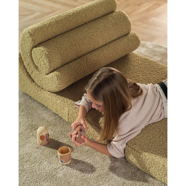 Poltrona per bambini verde con rivestimento in bouclé Flipster – Wigiwama-image-3