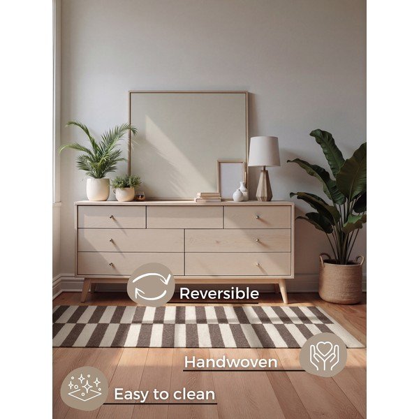 Tappeto bianco/marrone in lana reversibile/tessuto a mano 80x150 cm Vika – Hanse Home-image-4