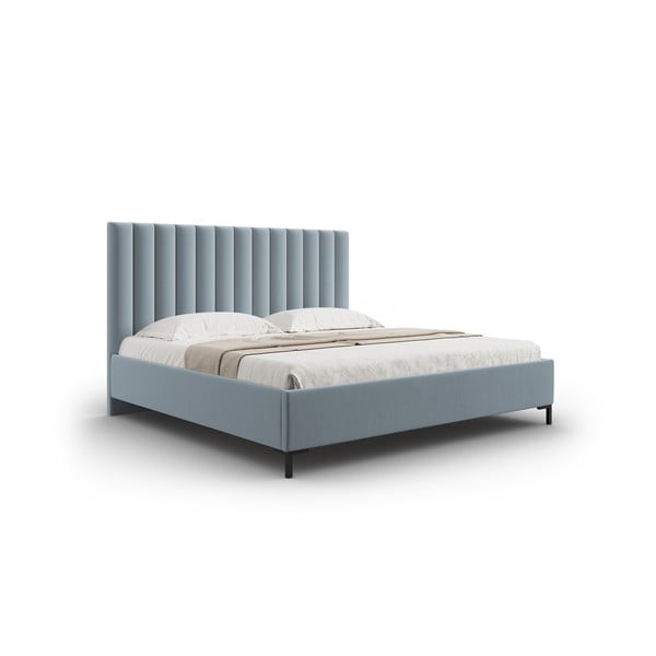 Letto matrimoniale imbottito azzurro con contenitore con griglia 200x200 cm Casey - Mazzini Beds