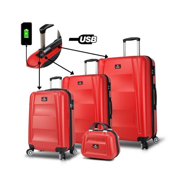 Sada 3 červených cestovních kufrů na kolečkách s USB porty a příručního kufříku My Valice LASSO Travel Set-image-4