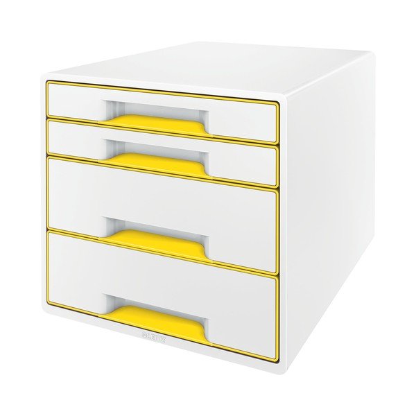 Cassettiera bianca e gialla WOW CUBE, 4 cassetti Cube - Leitz