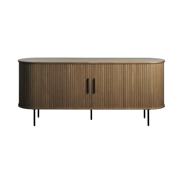 Cassettiera marrone con effetto rovere con porte scorrevoli 180x76x45 cm Nola – Unique Furniture