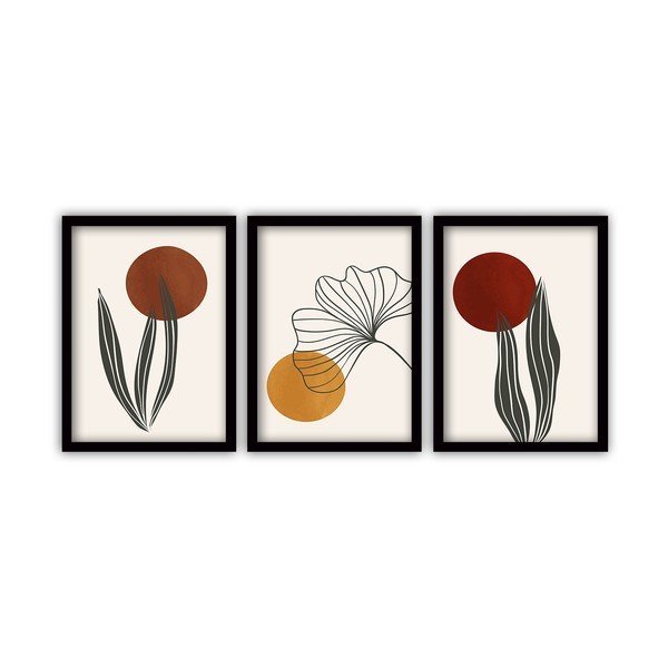 Set di 3 dipinti in cornice nera Floral V., 35 x 45 cm - Vavien Artwork