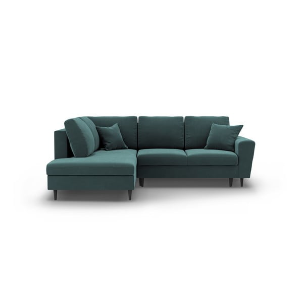 Divano angolare color petrolio allungabile e con contenitore (con penisola a sinistra/a L) con rivestimento in velluto Kyoto – Cosmopolitan Design