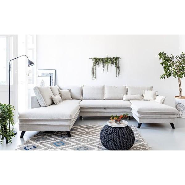Divano letto a U beige chiaro, angolo sinistro Charming Charlie - Miuform-image-1