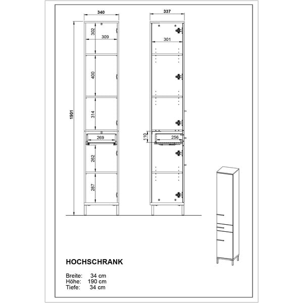 Mobile bagno alto grigio e beige in noce 34x190 cm Yonkers - Germania-image-4