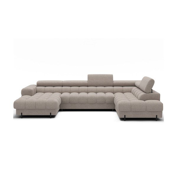 Divano angolare beige allungabile (con penisola a destra/a U) con rivestimento in bouclé Feraria – ELTAP