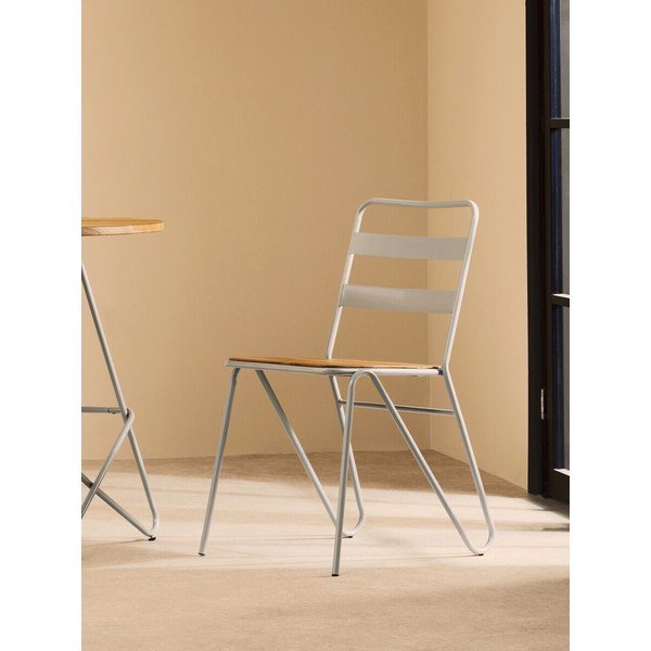 Sedia da pranzo grigia/di colore naturale in olmo massiccio District – Premier Housewares-image-1