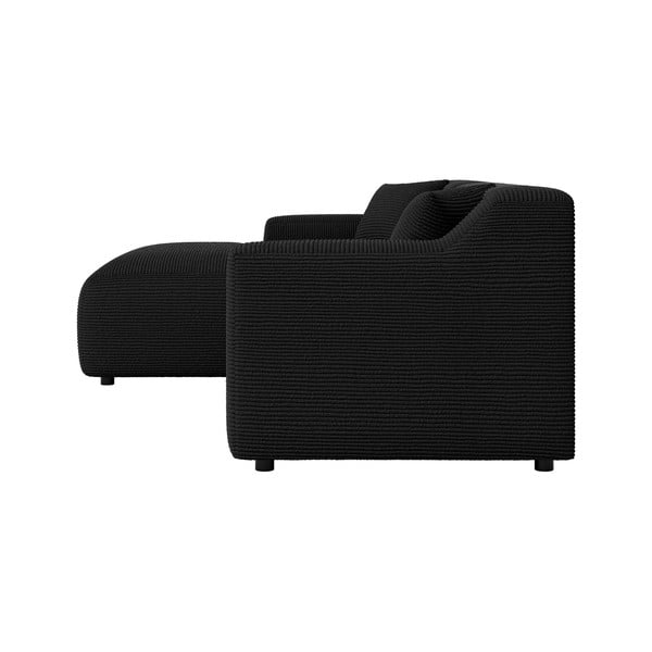 Divano angolare nero (con penisola a sinistra e chaise lounge) rivestito in velluto a coste Martin – Ropez-image-3