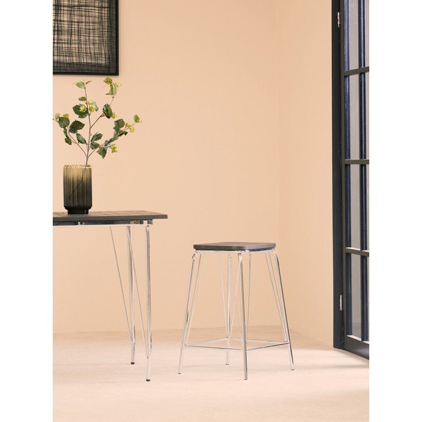 Sgabello argentato/di colore naturale in olmo massiccio District – Premier Housewares-image-1