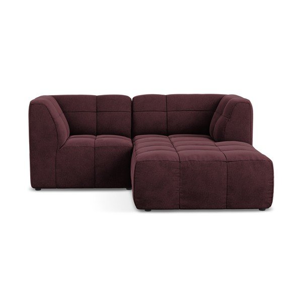 Divano angolare burgundy (con penisola a destra/con chaise lounge) con rivestimento in velluto Aloha – Makamii