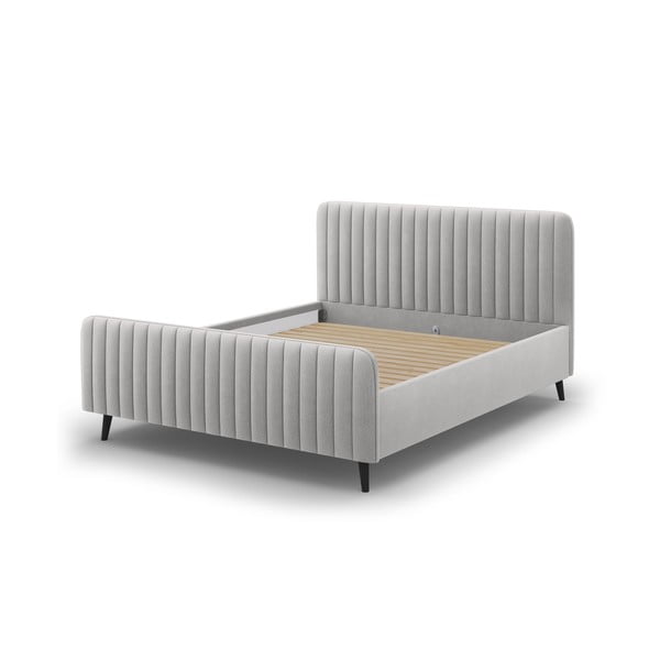 Letto matrimoniale imbottito grigio chiaro con griglia 140x200 cm Lily - Micadoni Home