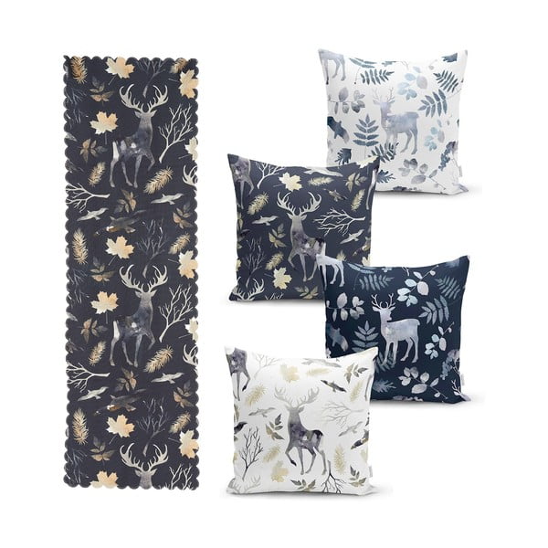 Set di 4 federe natalizie e runner da tavolo Foresta di Natale - Minimalist Cushion Covers