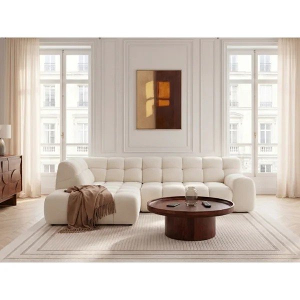 Divano angolare bianco allungabile/con movimento relax elettrico (con penisola a sinistra/a L) Andre – Bobochic Paris-image-1
