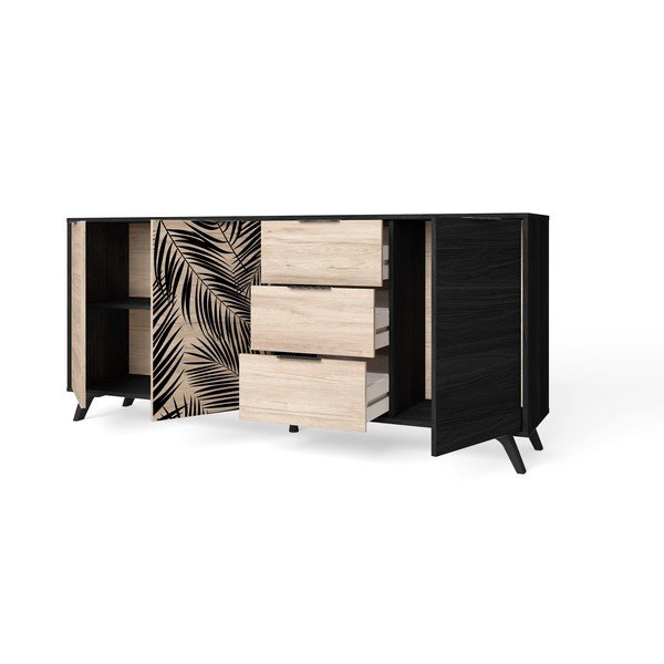 Cassettiera bassa nera in rovere 181x81 cm Palmera - Marckeric-image-3