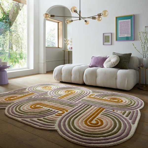 Tappeto verde in lana tessuto a mano 140x200 cm Spiral Shaped  – Flair Rugs-image-1