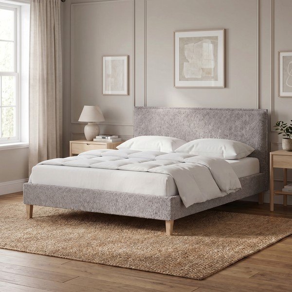 Letto matrimoniale imbottito grigio con griglia 140x200 cm Tina - Ropez-image-1