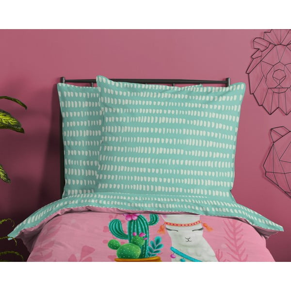 Set copripiumino e federa da bambini rosa/turchese in cotone per letto singolo 140x200 cm Lalama – Good Morning-image-2