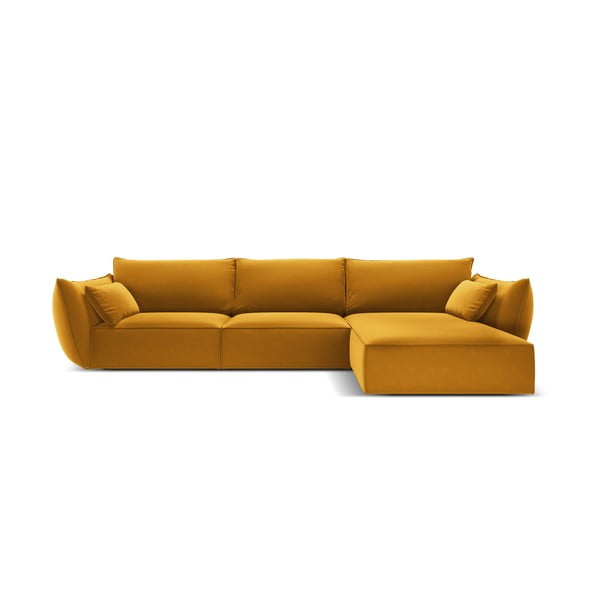 Divano angolare color senape (con penisola a destra/con chaise lounge) con rivestimento in velluto Vanda – Mazzini Sofas