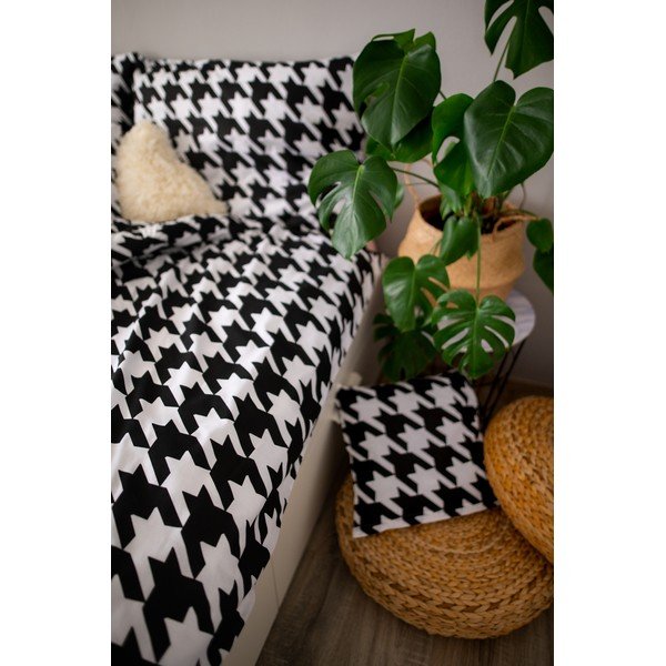 Biancheria da letto singola in cotone bianco e nero Dita, 140 x 200 cm Trek - Cotton House-image-1