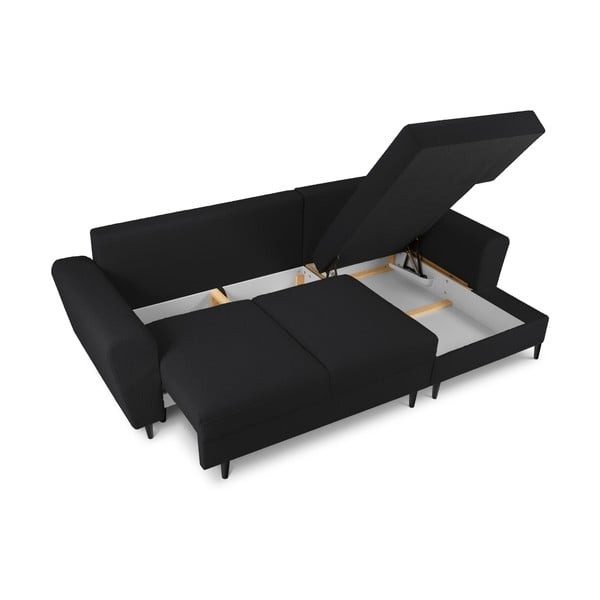 Divano angolare nero allungabile e con contenitore (con penisola a destra/con chaise lounge) con rivestimento in bouclé Kyoto – Cosmopolitan Design-image-3