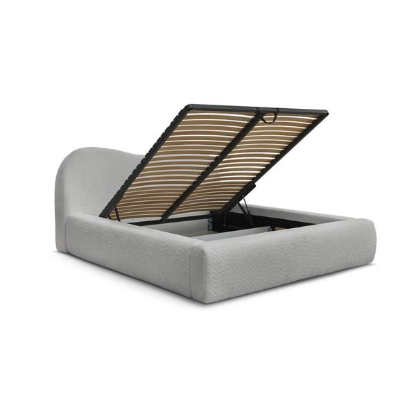 Letto matrimoniale in grigio chiaro imbottito con spazio contenitivo con rete inclusa 160x200 cm Orlane – Bobochic Paris-image-3