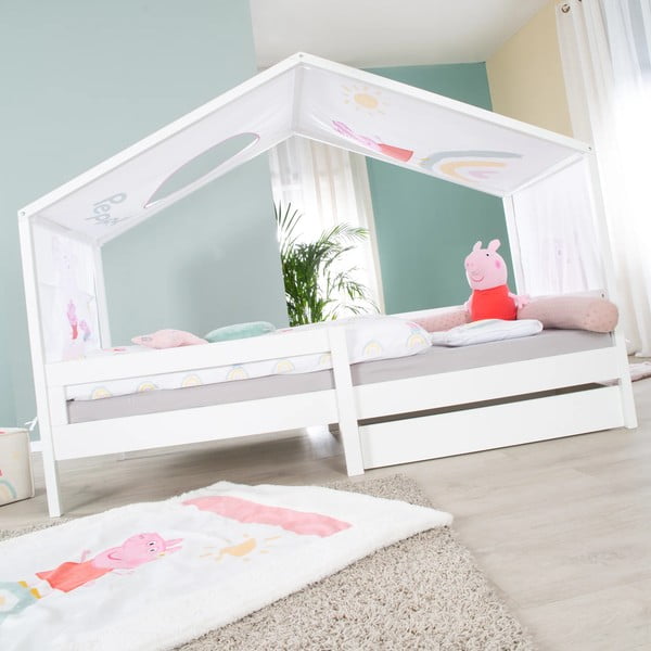 Letto da bambini a forma di casa bianco in legno massiccio con contenitore con rete inclusa 90x200 cm – Roba-image-2