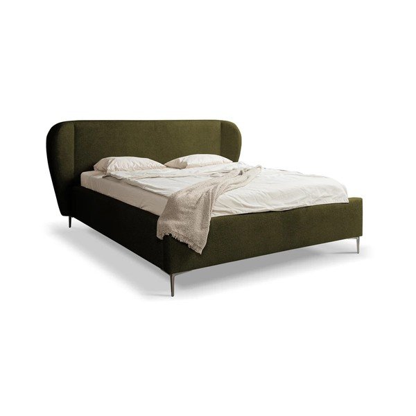 Letto matrimoniale imbottito verde scuro con rete inclusa 140x200 cm Makana – Makamii