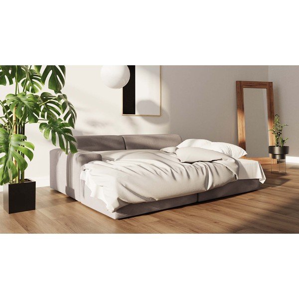 Divano letto in velluto a coste beige (angolo sinistro) Fluvio - MESONICA-image-1
