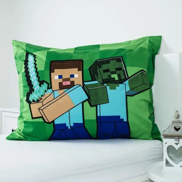 Set copripiumino e federa da bambini verde in microfibra per letto singolo 140x200 cm Minecraft Block Stack – Jerry Fabrics-image-3