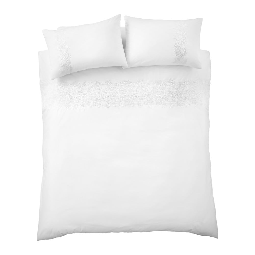 Set copripiumino e federa bianco in cotone per letto matrimoniale 200x200 cm Embroidery Floral – Bianca | Biancheria da letto