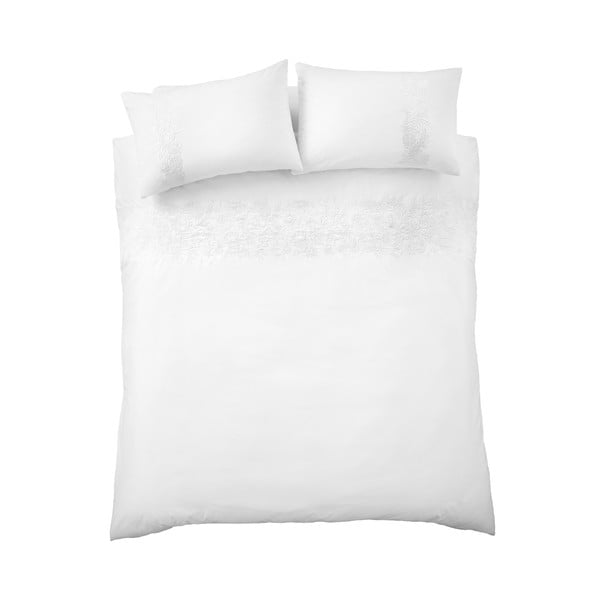 Set copripiumino e federa bianco in cotone per letto matrimoniale 200x200 cm Embroidery Floral – Bianca