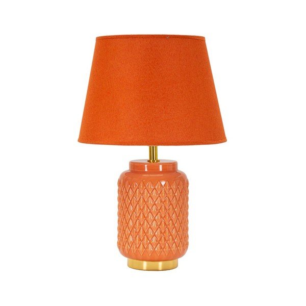 Lampada da tavolo arancione in ceramica con paralume in tessuto (altezza totale 44 cm) – Mauro Ferretti