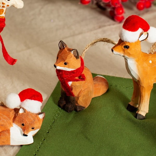 Decorazione per albero di natale in legno fatta a mano 7 cm Fox – Sass & Belle-image-1