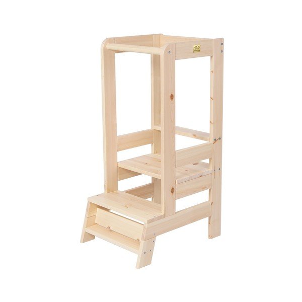 Torre di apprendimento di colore naturale in pino massiccio Montessori – Meowbaby