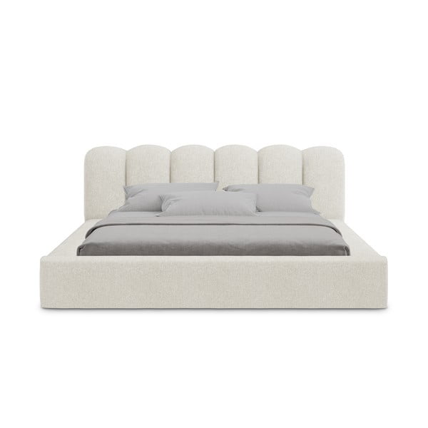 Letto matrimoniale imbottito crema con contenitore con griglia 140x200 cm Mano - Makamii-image-3