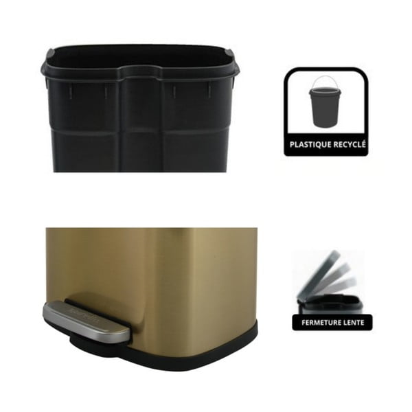 Cestino per la spazzatura oro opaco in acciaio con pedale 5 l   Akira – Spirella-image-3