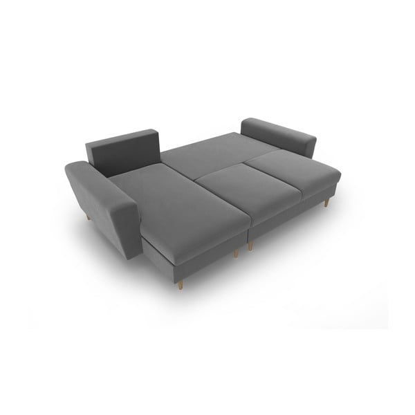 Divano angolare grigio chiaro allungabile e con contenitore con rivestimento in velluto Kyoto – Cosmopolitan Design-image-2