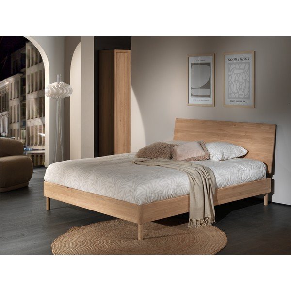 Letto matrimoniale di colore naturale in rovere massiccio rete non inclusa 180x200 cm Forrest – Vipack-image-1