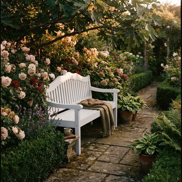 Panchina da giardino in legno bianco Austin - Garden Pleasure-image-1