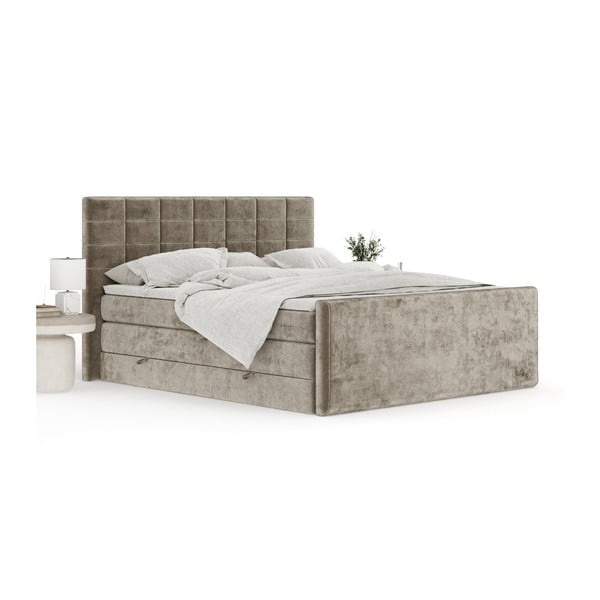 Letto boxspring marrone chiaro con contenitore 200x200 cm Ava – Maison de Rêve-image-3