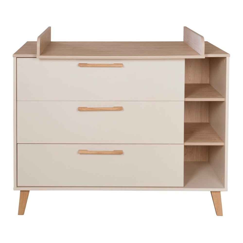 Cassettiera per bambini color crema/di colore naturale con effetto rovere con fasciatoio 117x103x78 cm Jil – Roba | Cassettiere e armadietti per bambini