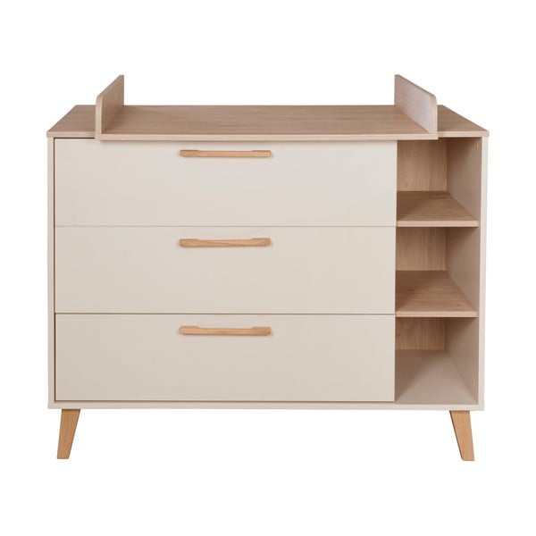 Cassettiera per bambini color crema/di colore naturale con effetto rovere con fasciatoio 117x103x78 cm Jil – Roba